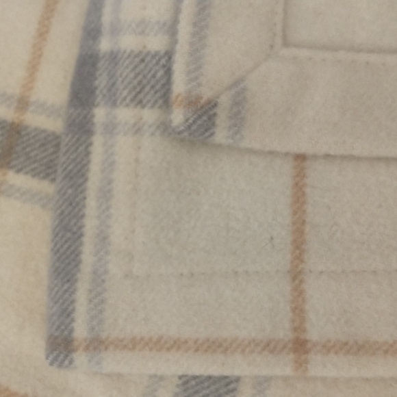 100% Wool Plaid Blanket 88" x 93" Neutral Cream Gray & Tan Window Pane Soft Warm - Picture 5 of 7